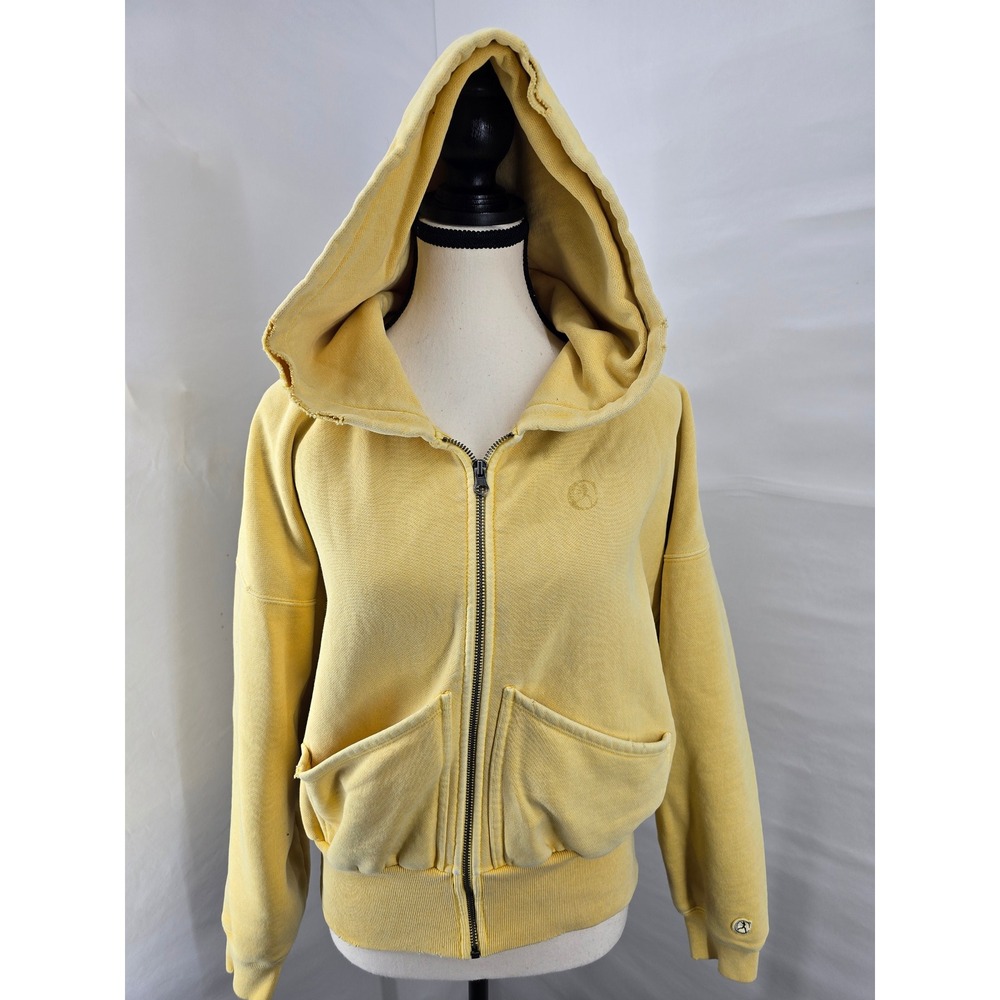 Champion Reverse Weave Women Yellow Full Zip Hoodie Sweatshirt Medium M 2504